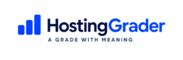 HostingGrader logo with three blue rising bars and the tagline A Grade With Meaning.